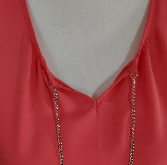 Zac & Rachel Orange Sleeveless Top Size Medium Layered Asymmetrical Chain Detail - Picture 8 of 12